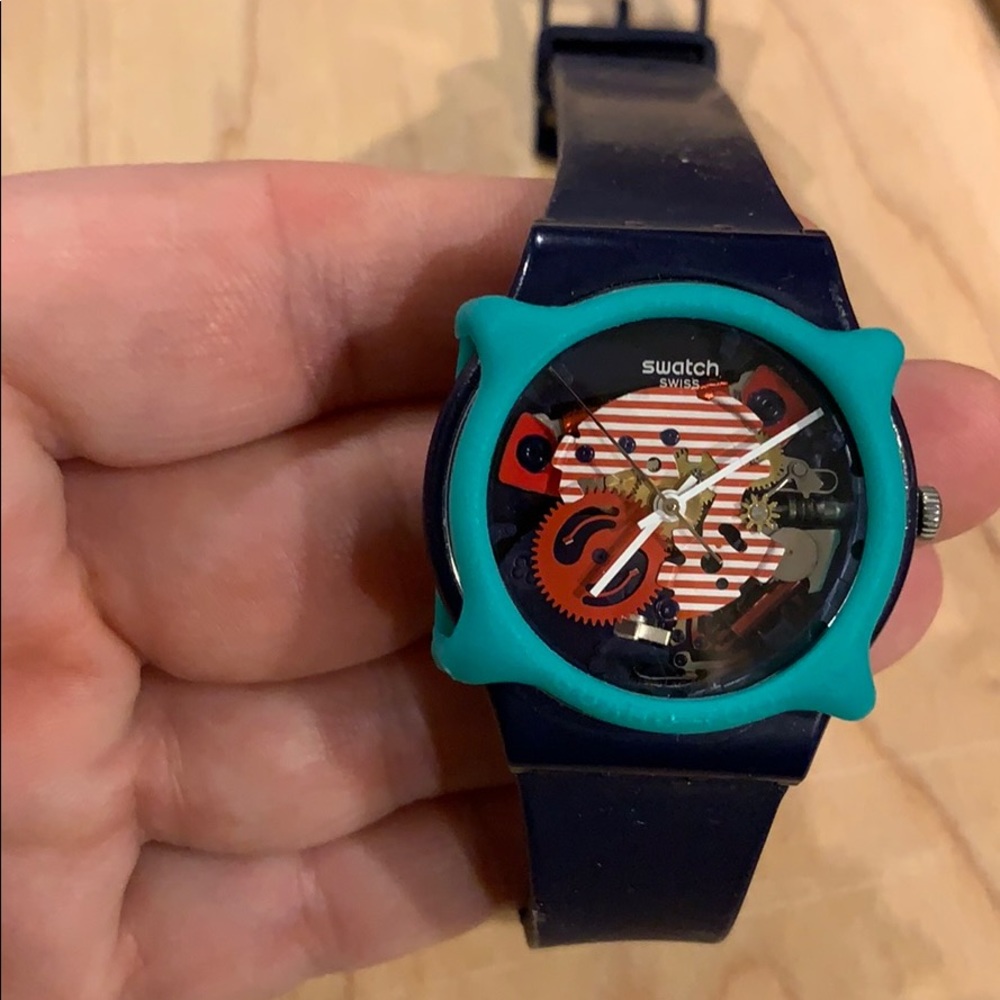 Navy nautical swatch watch